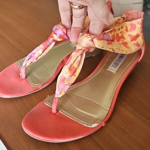 Jennifer Lopez Red Floral Scarf Tie Sandals